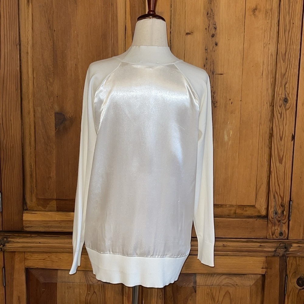 Vila Milano White Wool Blend Multi Fabric Mock-neck Sweater Sz. MD. - Picture 5 of 12